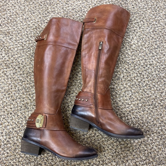 Vince Camuto Beatrix Distressed Leather Riding Boots - Picture 2 of 15